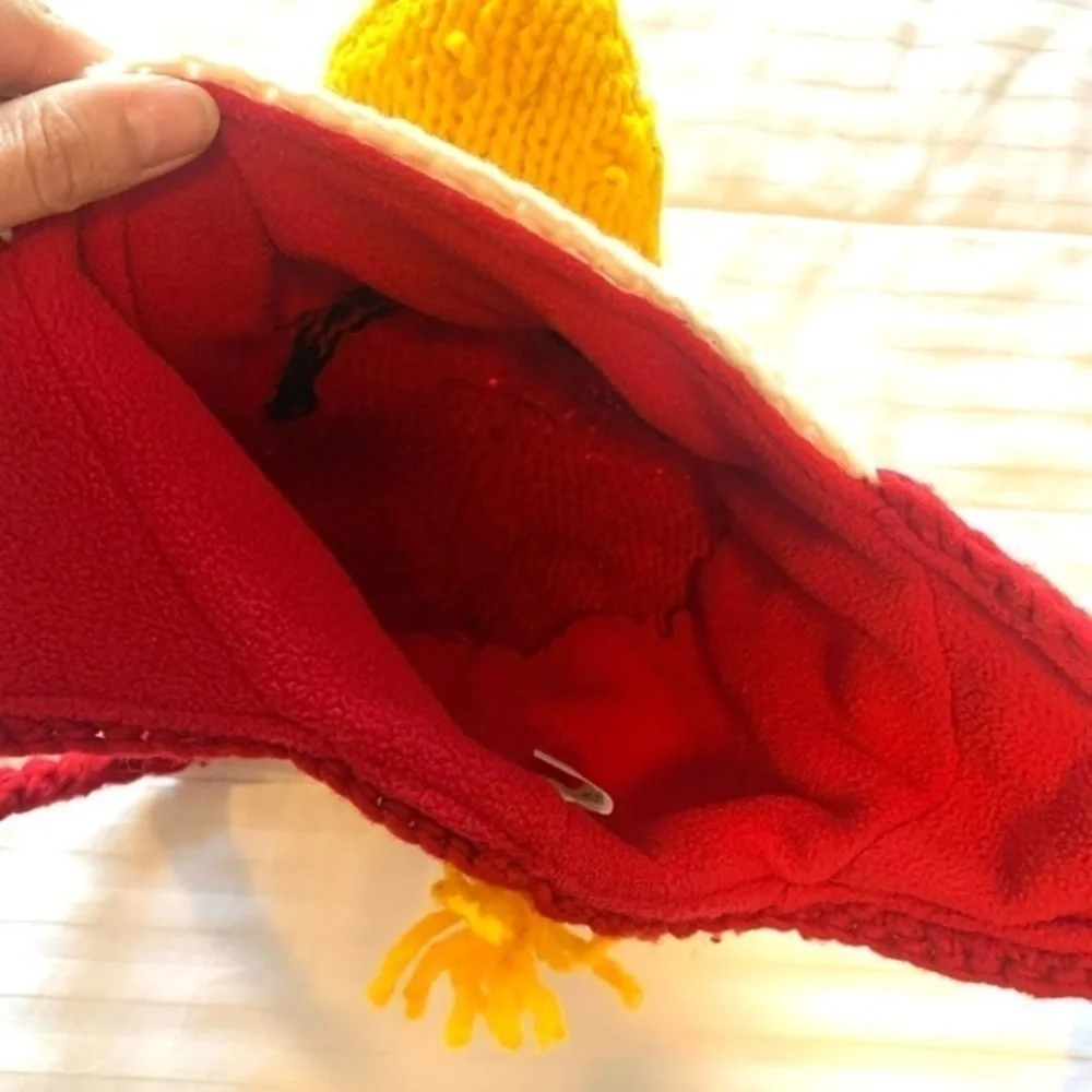 Vintage Angry Birds Wool Hat with Tassels Crochet Knit Red White Yellow Black